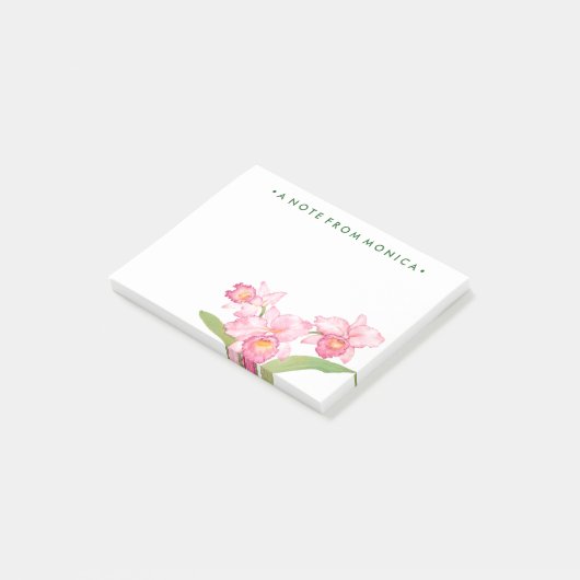 名前の追加 |エキゾチックな水色の花(ピンク) ポストイット (アングル)