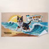 名前の追加、オーストラリアの走羊飼いの波 ビーチタオル (正面)