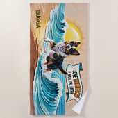 名前の追加、オーストラリアの走羊飼いの波 ビーチタオル (正面)