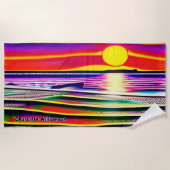 名前の追加、クレヨンスケッチカラフルサンセット ビーチタオル (正面)