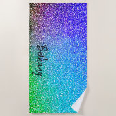 名前の追加、グラデーション付き青アクアグリーン ビーチタオル (正面)