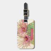 名前の追加 |サボテンのピンクの花 ラゲッジタグ (正面縦)