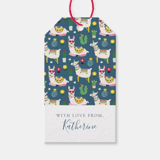 名前の追加 |サングラスパターンのラマ ギフトタグ (正面)