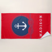 名前の追加|スタイリッシュいかりとロープ ビーチタオル (正面)