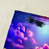 名前の追加、スタイル設定されたビーチサンセットとシェル ビーチタオル (インサイチュ)