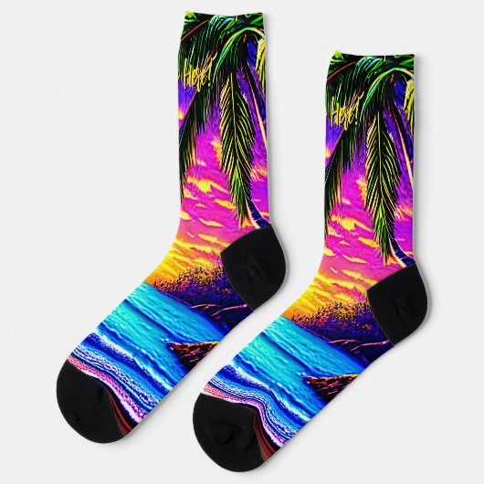 名前の追加、スタイル設定されたビーチサンセット（パームツリー付き） ソックス (左)