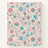 名前の追加 |ティール（緑がかった色）&コーラルフォークアートフローラ ノートブック (裏面)