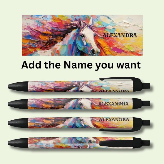 名前の追加、ドラマチック白絵を描馬 黒ボールペン