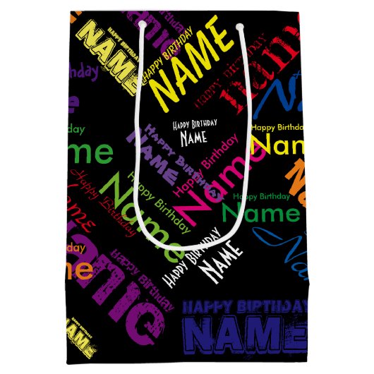 名前の追加、ハッピーバースデー中抱き枕 ミディアムペーパーバッグ (裏面)