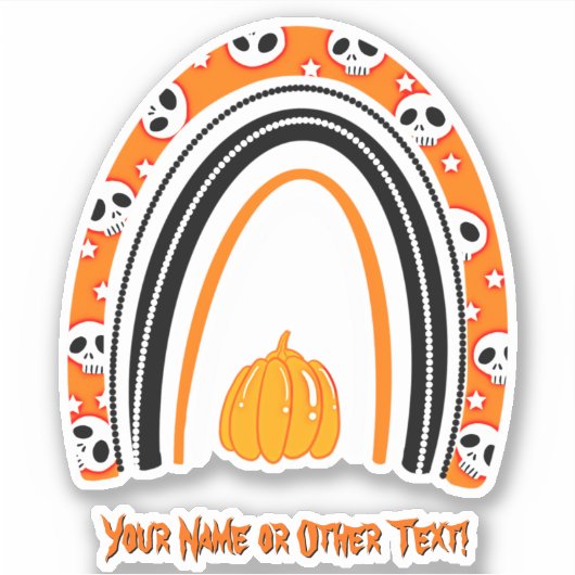 名前の追加，ハロウィーン虹のスカルカボチャのオレンジ シール (正面)