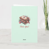 名前の追加、バラは赤、緑のバレンタインデー カード (裏面)