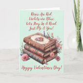 名前の追加、バラは赤、緑のバレンタインデー カード (正面)