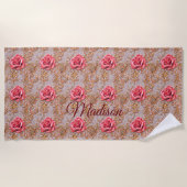 名前の追加、バラ金ゴールドレースバラ ビーチタオル (正面)