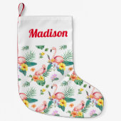 名前の追加 |ピンクフラミンゴ スモールクリスマスストッキング (正面)