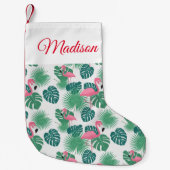 名前の追加 |ピンクフラミンゴ スモールクリスマスストッキング (正面)