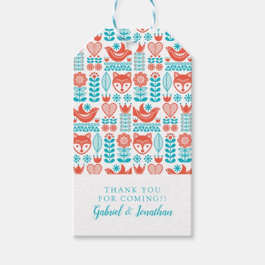名前の追加 |フィンランドのキツネ&バードフォークアート ギフトタグ (正面)