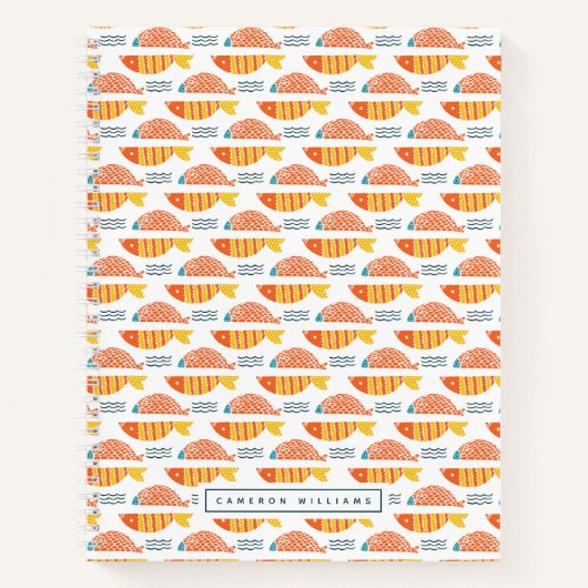 名前の追加 |フォークアートと魚の絵柄 ノートブック (正面)