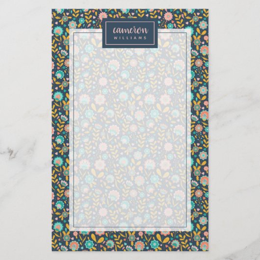 名前の追加|フォークアートの花模様 便箋 (正面)