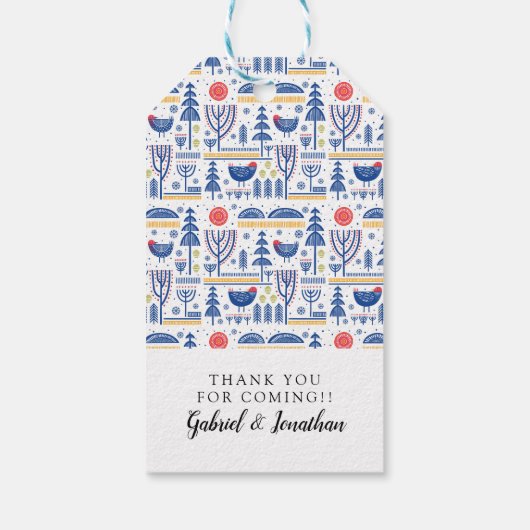 名前の追加 |フォークアート冬の鳥のパターン ギフトタグ (裏面)