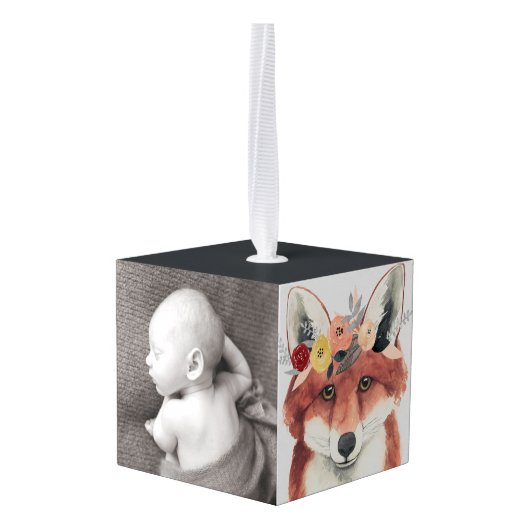 名前の追加 |フラワークラウンフォレスターキツネ キューブオーナメント (裏面アングル)