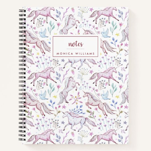 名前の追加 |フローラ水彩ユニコーン ノートブック (正面)