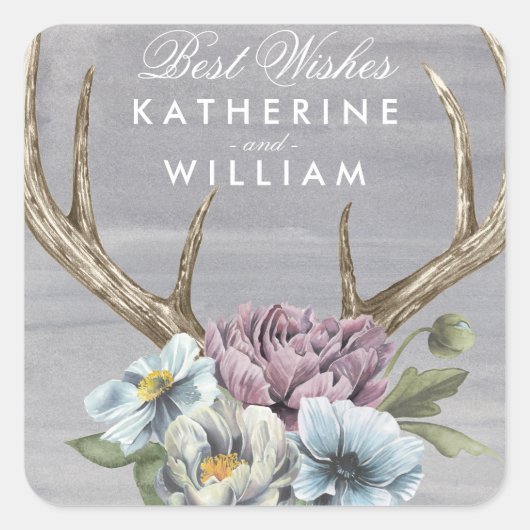 名前の追加 |フローラ鹿の〔雄ジカの〕枝角 スクエアシール (正面)