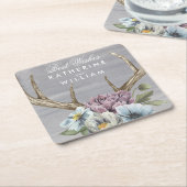 名前の追加 |フローラ鹿の〔雄ジカの〕枝角 スクエアペーパーコースター (アングル)