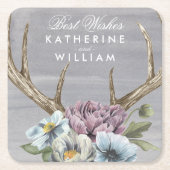 名前の追加 |フローラ鹿の〔雄ジカの〕枝角 スクエアペーパーコースター (正面)