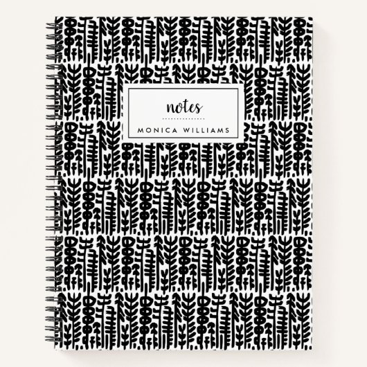名前の追加 |ブラックインクストロークツリーパターン ノートブック (正面)