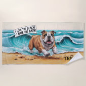 名前の追加、ブルドッグ走ドッグの波 ビーチタオル (正面)