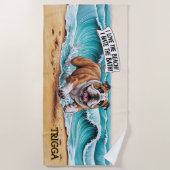 名前の追加、ブルドッグ走ドッグの波 ビーチタオル (正面)