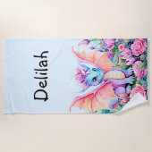 名前の追加 – ベビードラゴンウイング&花オンブルー ビーチタオル (正面)