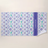 名前の追加|メキシコの鳥瓦フォークの絵柄 ビーチタオル (正面)