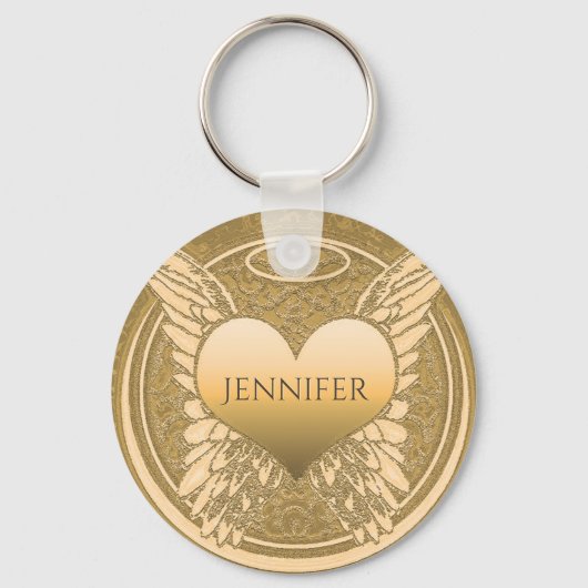 名前の追加 |メモリアル |金ゴールドエンジェルウィングス キーホルダー (正面)