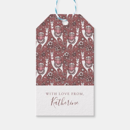 名前の追加 |ラマおもしろいスパターン ギフトタグ (正面)