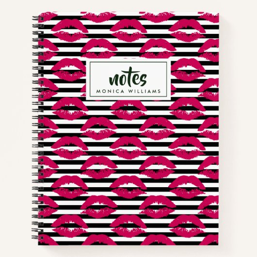 名前の追加 |リップスティックキスB&Wパタストライプのーン ノートブック (正面)