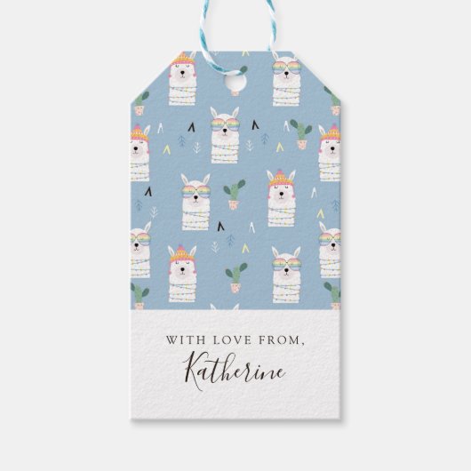 名前の追加 |レインボーサングラスラマパターン ギフトタグ (正面)