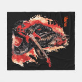 名前の追加，レッド&ブラックギタードラゴンミュージシャン フリースブランケット (正面(横))