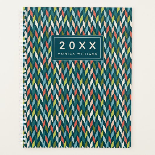 名前の追加 |中世紀のティール（緑がかった色）&モダンコーラル プランナー手帳 (正面)