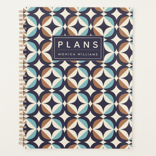 名前の追加 |中世紀のブラウンモダン&ティール（緑がかった色） プランナー手帳 (正面)