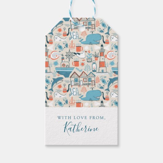 名前の追加 |北海かわいいドードルパターン ギフトタグ (正面)