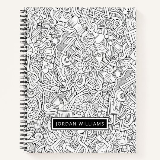 名前の追加 |医療B&Wパターン ノートブック (正面)