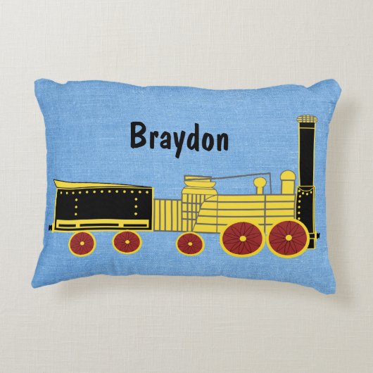 名前の追加 – 古い蒸気列車の写真少年の子供たち アクセントクッション (裏面)