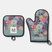 名前の追加 |多肉カラフルパターン 鍋つかみ&鍋敷きセット (正面)