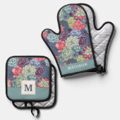 名前の追加 |多肉カラフルパターン 鍋つかみ&鍋敷きセット (正面/裏面)