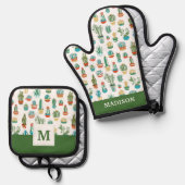 名前の追加 |多肉植物パターン 鍋つかみ&鍋敷きセット (正面/裏面)