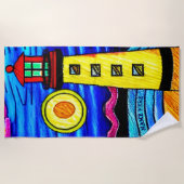 名前の追加、太陽の光の家、赤い黄色の青 ビーチタオル (正面)