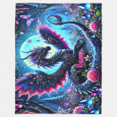 名前の追加，宝石ピンクアクアブルーファンタジードラゴン フリースブランケット (正面)