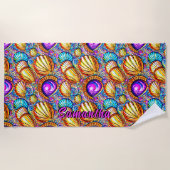 名前の追加、抽象芸術のコレクション青 ビーチタオル (正面)