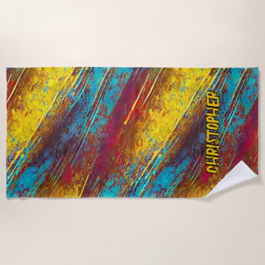 名前の追加、抽象芸術のホー絵を描ムストライプ ビーチタオル (正面)